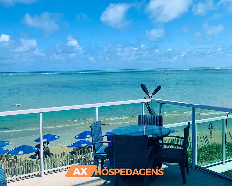 FB 203 - Flat Pé na Areia, Vista Mar com Varanda.